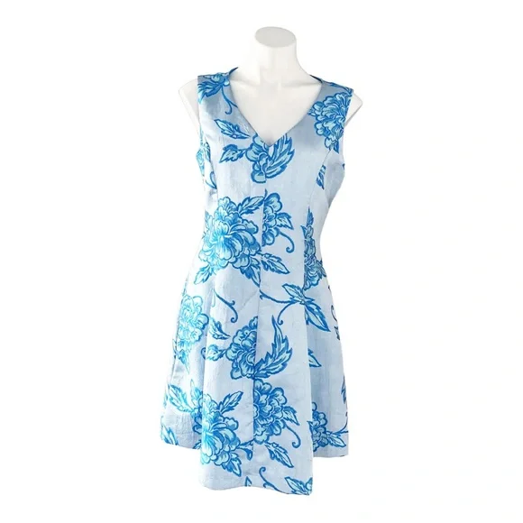 Nanette Lepore Jacquard Dress Floral Fit & Flare Blue Size 8 NWT $159.00 - Picture 12 of 15